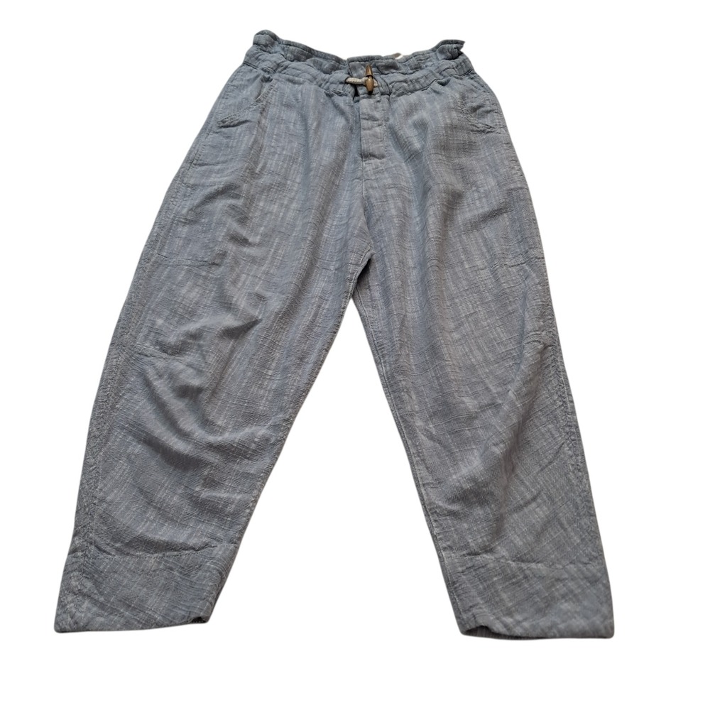 Free People Pants Womens Small Paradise Toggle Waist Capri Linen Blend Lagenlook